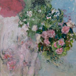 Composition aux camélias blancs – techniques mixtes — 0,90m x 0,90m