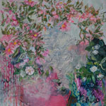 Grand carré rose – techniques mixtes — 1,10m x 1,10m