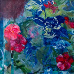 Petit camélia - bleu – techniques mixtes — 0,35m x 0,35m